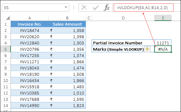 a normal invoice lookup partial match min