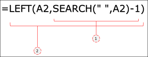formula combination of left and search to get first word from a text string from a cell in excel min