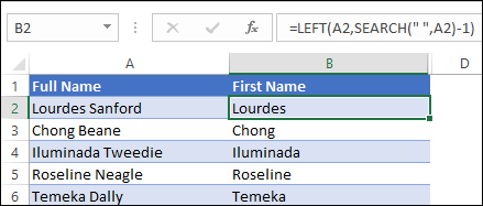 get first word from full name min