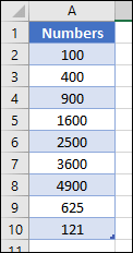 a simple table to calculate square roots in excel using power query