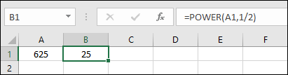 use power function to calculate square root of a number in excel