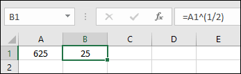using an exponent operator formula to get square root in excel