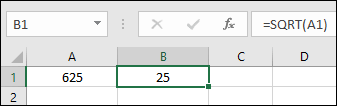 using sqrt function to calculate square root in excel