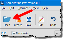 click open to locate pdf file to convert into excel workbook