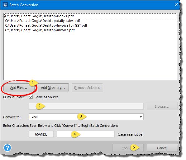 convert pdf files into excel using batch procesing