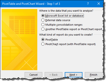 excel pivot table tips tricks to create a pivot table using pivot table wizard