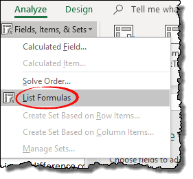 excel pivot table tips tricks to get the lis of formulas used in the pivot table item