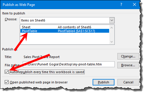 excel pivot table tips tricks to save a pivot table as a web page as publish