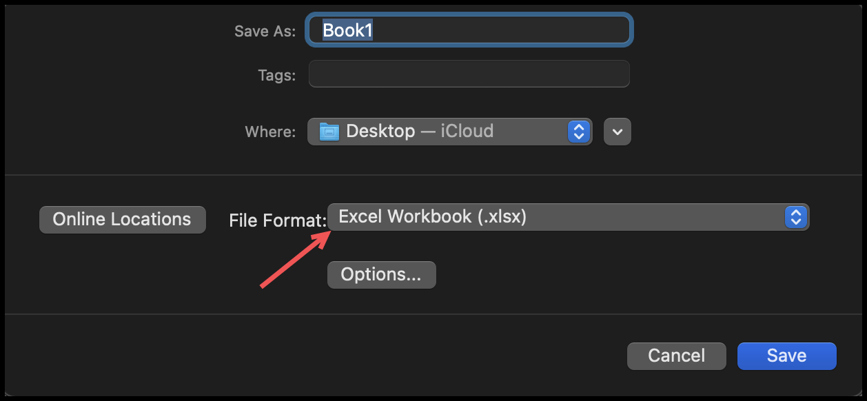 accept file type excel