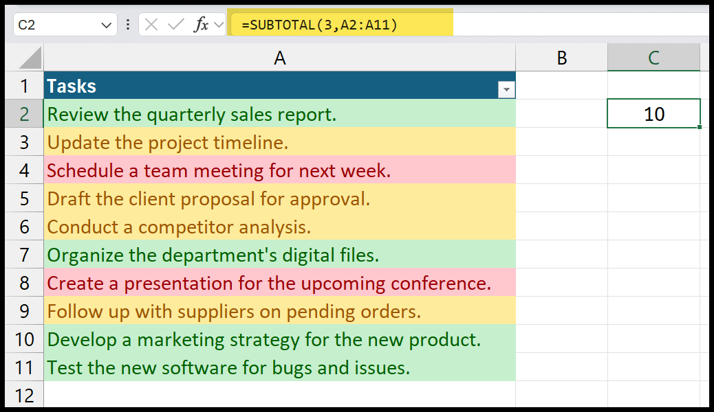 How to count the colored cells in excel