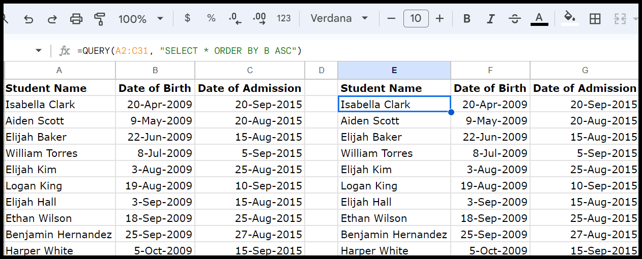query-function-to-sort-by-date