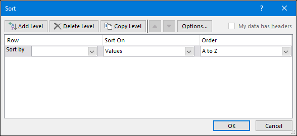 open sorting options to sort horizontally