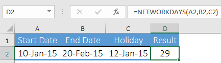 Example For Excel NETWORKDAYS Function With Holidays
