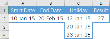 Example For Excel NETWORKDAYS Function With More Than One Holiday