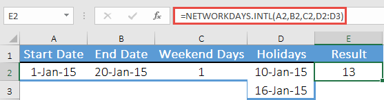Example For Excel NETWORKDAYS.INTL Function With Multiple Holidays