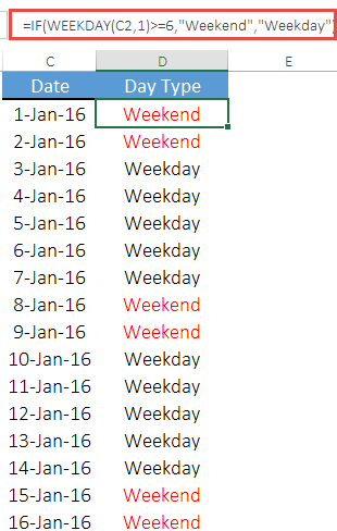 Examples For Excel WEEKDAY Function With IF Function