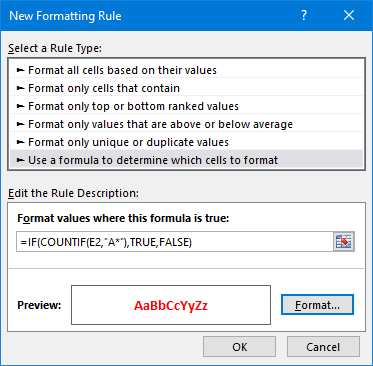 regex in custom formatting excel upper case letter