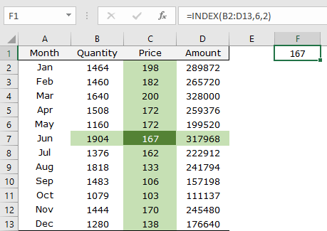 how to use excel index function example with arrays column row intersect
