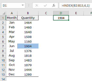 how to use excel index function get value from a list