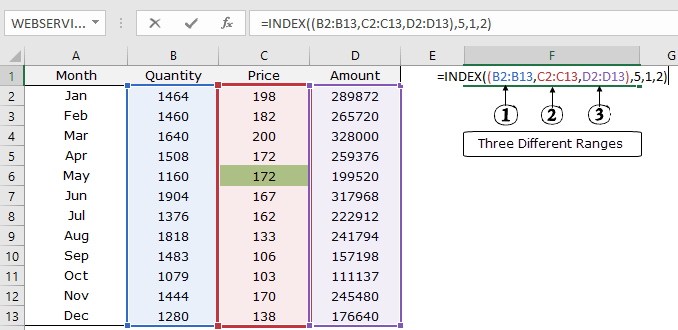 how to use excel index function using as reference