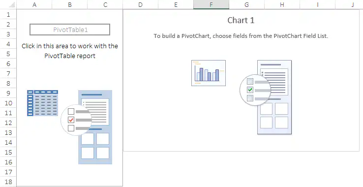 Blank pivot table and pivot chart in a new Excel worksheet