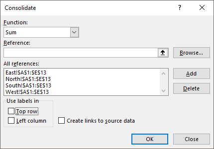 consolidate data from multiple worksheets in a single worksheet add reference