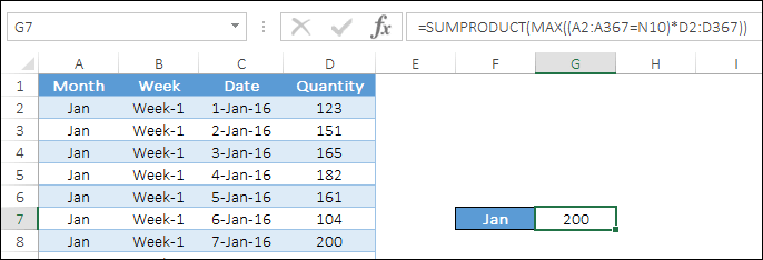 max if formula without arrays using sumproduct