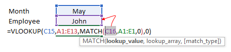 reference to employee name in vlookupand match