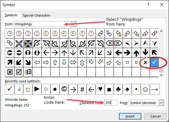 insert check mark in word 2016