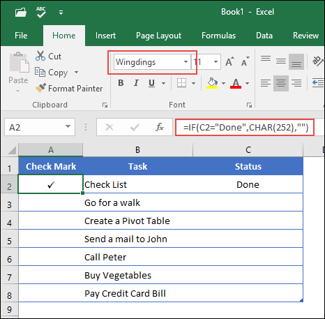 how to insert tick mark in excel shortcut key