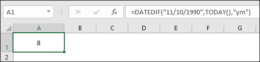 calculate age in excel using datedif function using date of birth get completed months