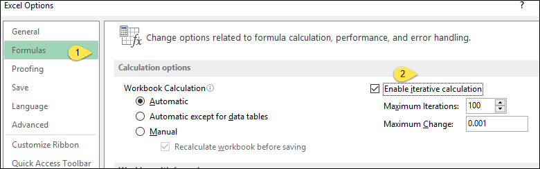 insert a timestamp in excel with circular reference activate iteration
