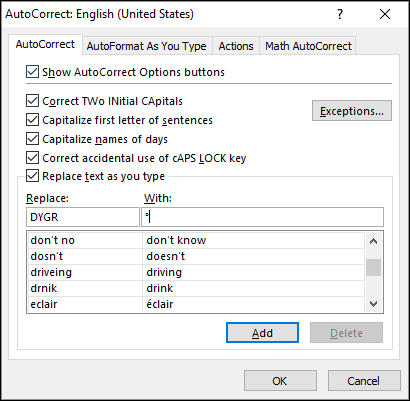 insert a degree symbol in excel using auto correct