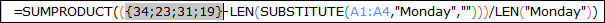 use sumproduct formula to count a specific words from a range 1