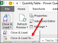 power query vlookup click and load table