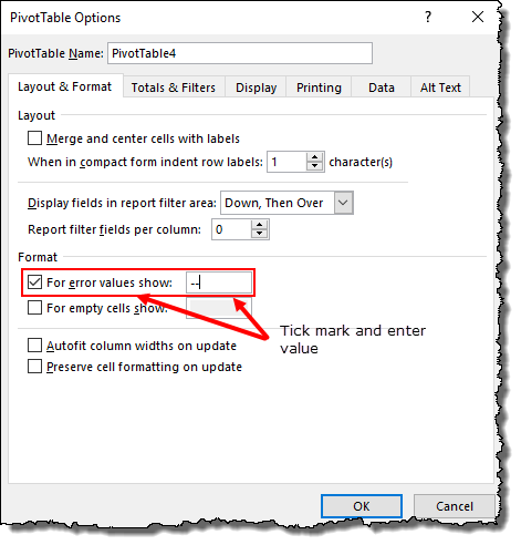 excel pivot table tips tricks to enter value for error cells