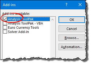tick mark to install analysis tool pack to create histogram