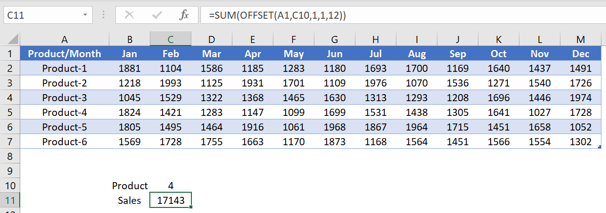 example excel offset function