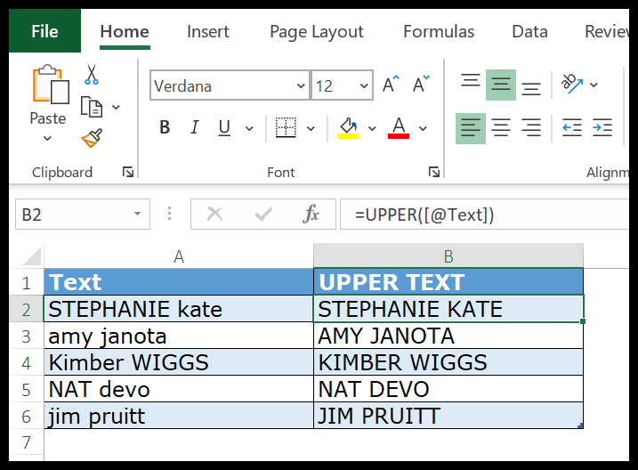 make all text uppercase excel