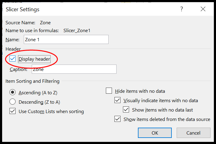 untick-the-box against display header