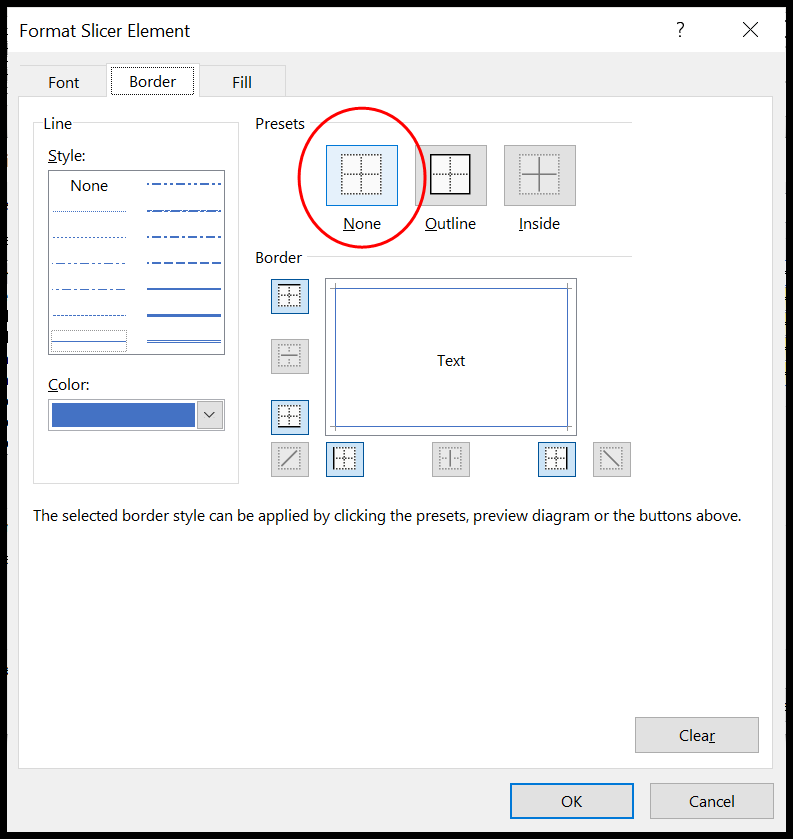 remove borders so click on none