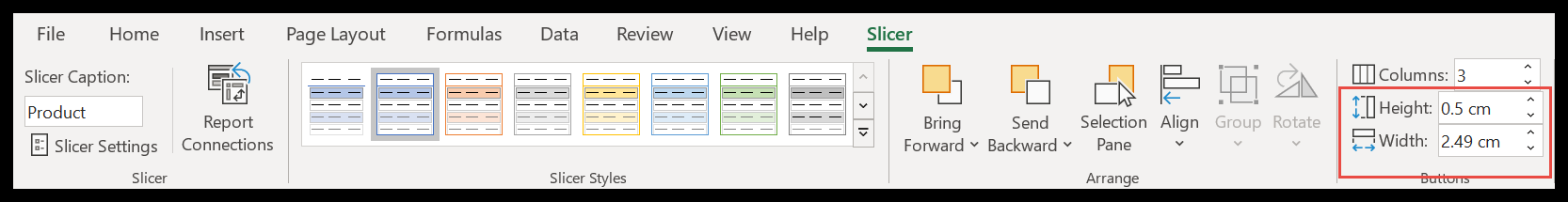 adjust the height and width of the buttons
