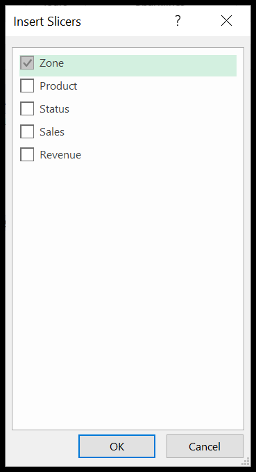 select the column that you want to use in the slicer