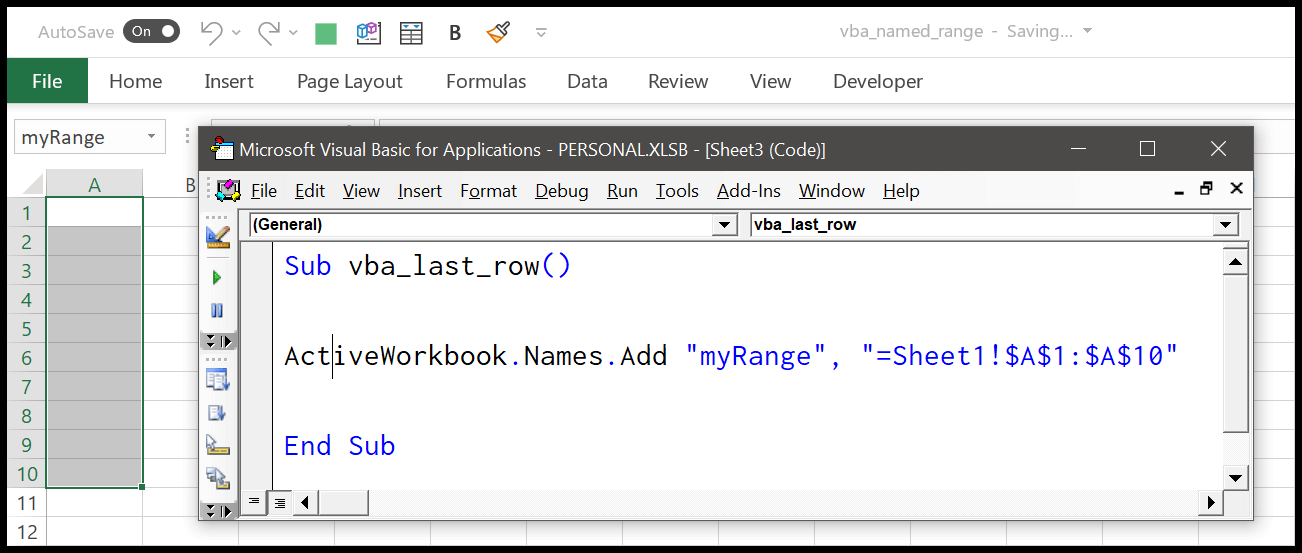 VBA Named Range Static From Selection Dynamic 