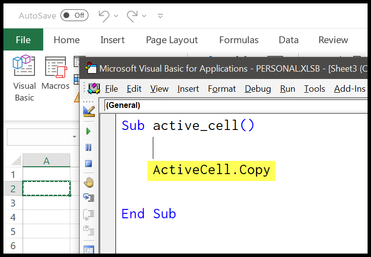 run the activecell property code