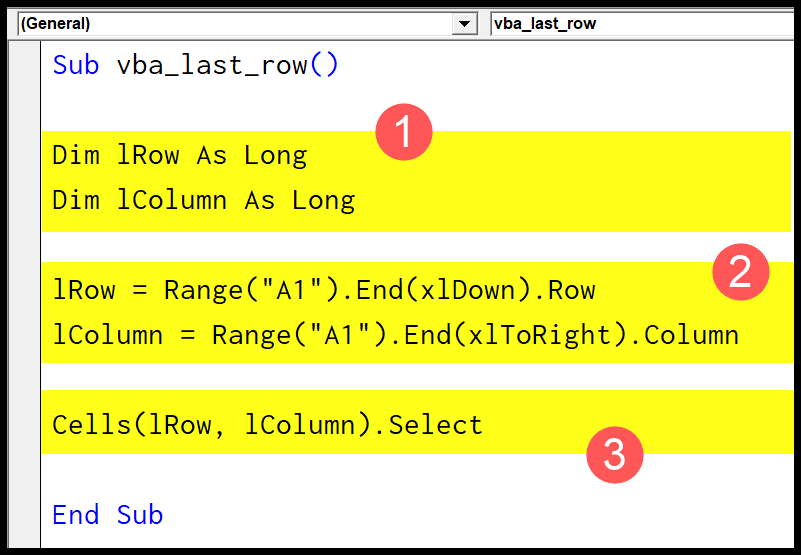 code to find the last row and column