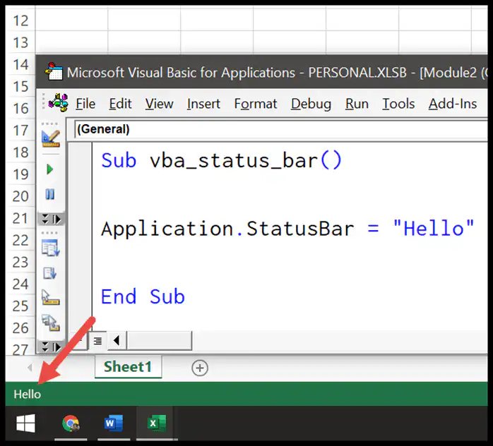 show a value on the status bar