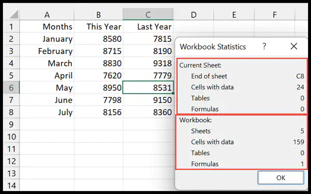 workbook-statistics-dialog-box-status-bar