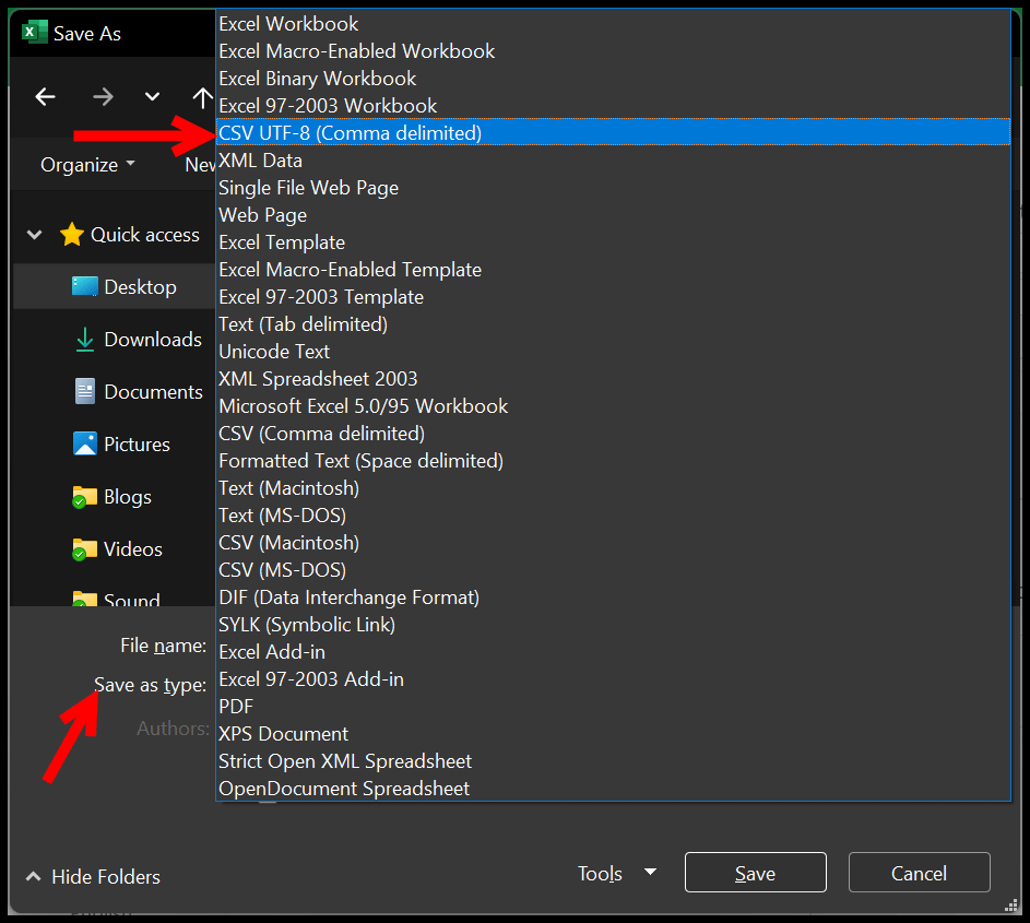 select-csv-utf-8-to-save-file