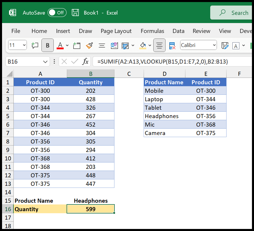 Combine VLOOKUP With SUMIF Single Multiple Sheet 